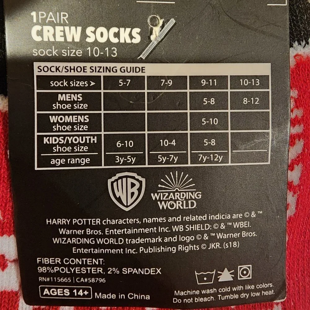 Harry Potter NEW Gryffindor House‎ Crew Socks Ugly Christmas Sweater Print 10-13